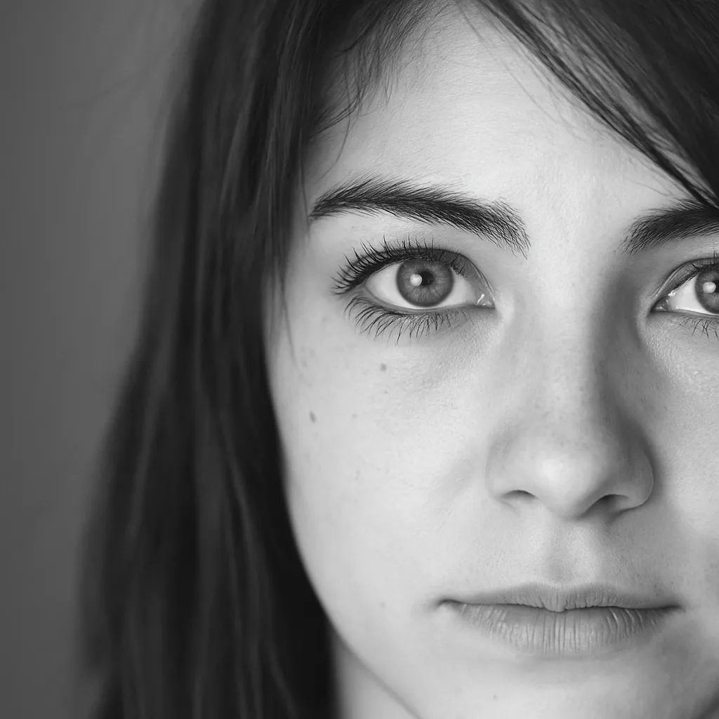 Close black and white study of an eye and brow